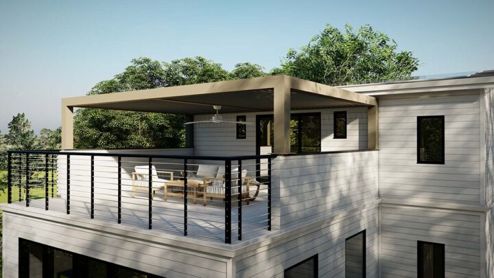 two story pergola - ·D rendereing - louvered pergola Azenco