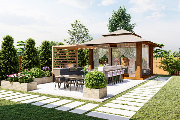 Modern wood gazebo for residential backyard