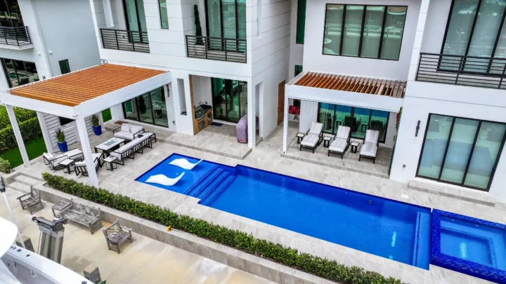 Carr Project top view of pergolas and swimming pool